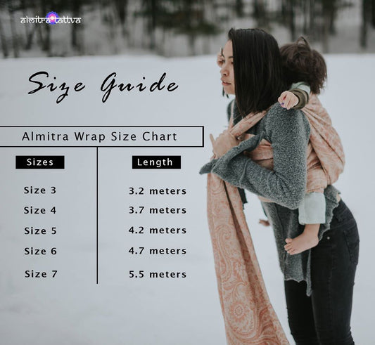 Size chart for woven wrap by Almitra Tattva