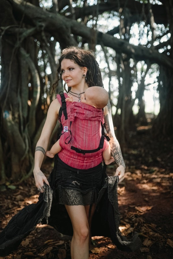 Hibiscus Red Yoga Baby Carrier - Khadi Collection - Almitra Tattva