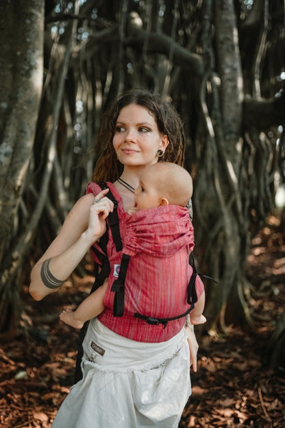 Hibiscus Red Yoga Baby Carrier - Khadi Collection - Almitra Tattva