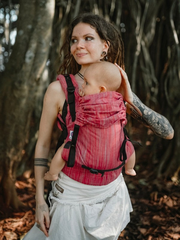 Hibiscus Red Yoga Baby Carrier - Khadi Collection - Almitra Tattva