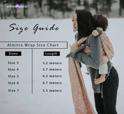 A size chart for Almitra Tattva wrap