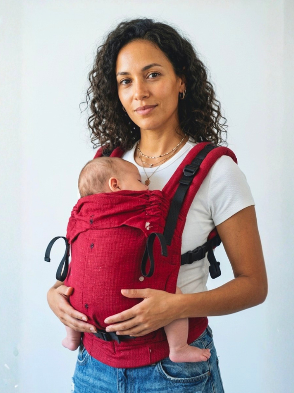 Aruna Yoga Baby Carrier in handwoven maroon cotton