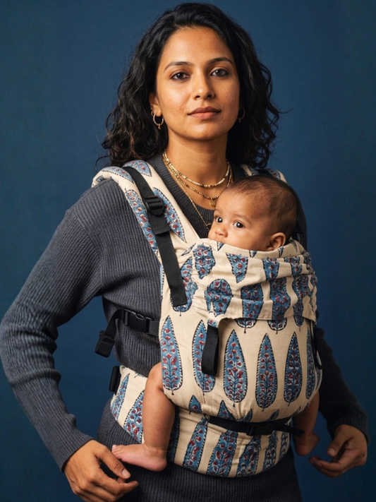 Chandan handblock print Yoga Baby Carrier by Almitra Tattva