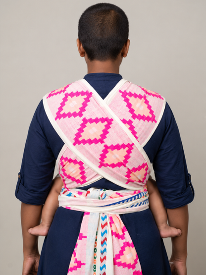 Shubra Meh Dai baby carrier showing the crossed back straps and waistband
