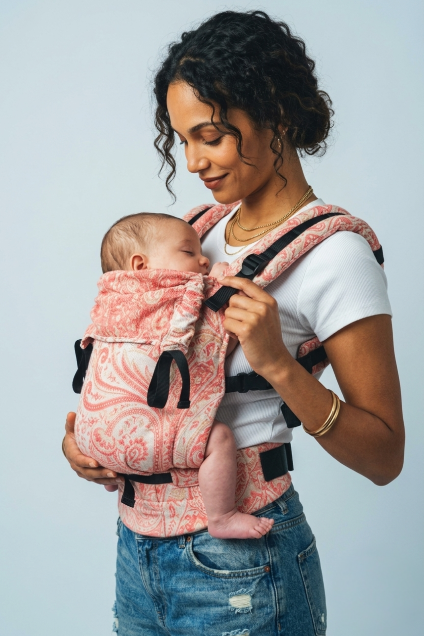 Close view of Tushara 2.0 carrier seat and buckle fastening
