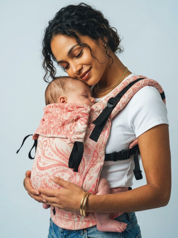 Baby comfortably held in Tushara 2.0 soft structured carrier