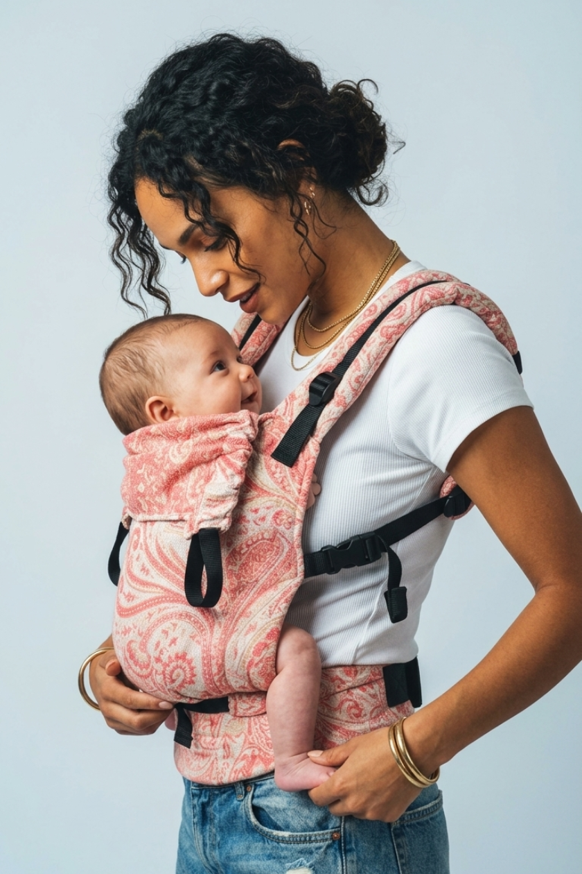 Baby comfortably held in Tushara 2.0 soft structured carrier